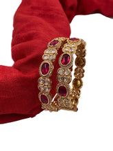 Gold Plated Kundan And Ruby Bangles For Women